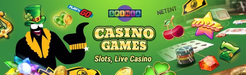spinia offers various casino games like slot machines, เกมคาสิโนแบบเรียลไทม์อย่างแบล็คแจ็ค, บาคาร่าและรูเล็ต-โลโก้