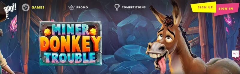booi casino homepage offers gambling games, first deposit extra and promotions for brand new players-logo