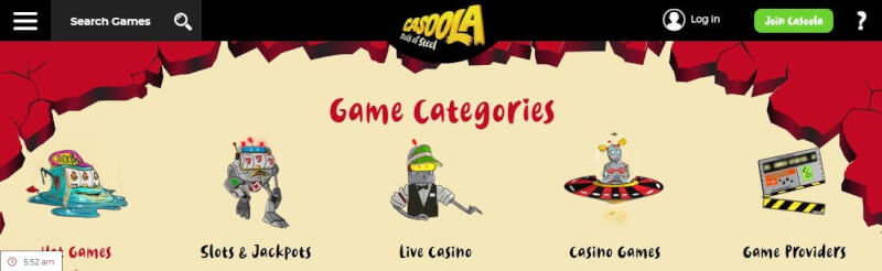 casoola lobby provides slot machines and jackpots, คาสิโนสด, different casino games and filters by game providers-logo