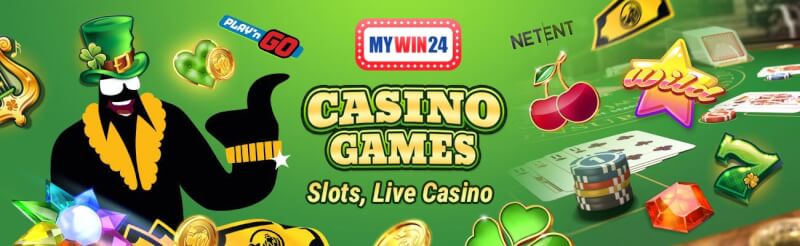mywin24 provides various gambling games like slot machines, เกมคาสิโนแบบเรียลไทม์อย่างแบล็คแจ็ค, บาคาร่าและรูเล็ต-โลโก้