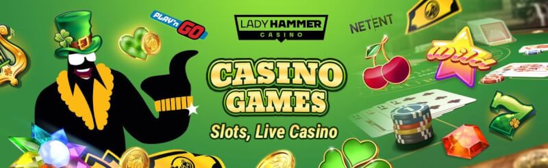 ladyhammer casino offers various casino games like slots, เกมคาสิโนสดอย่างแบล็คแจ็ค, บาคาร่าและรูเล็ต-โลโก้