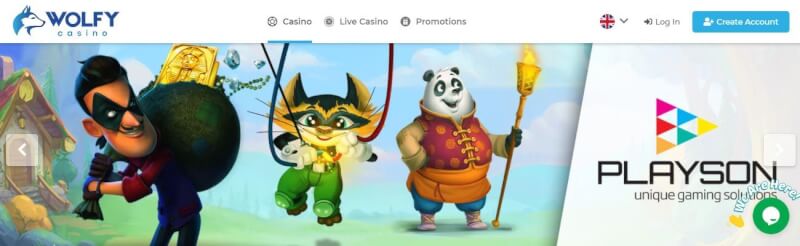 wolf casino homepage offers casino games and promotions for brand new players-logo