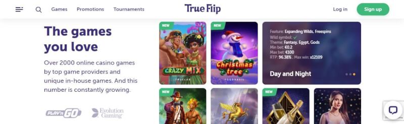 trueflip casino lobby provide different gambling games, offers and casino tournaments-logo