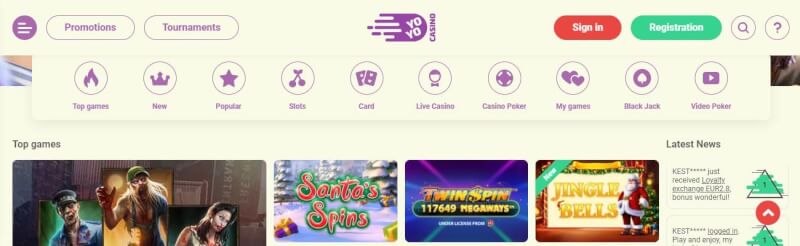 yoyo casino homepage offers gambling games and offers for brand new players-logo