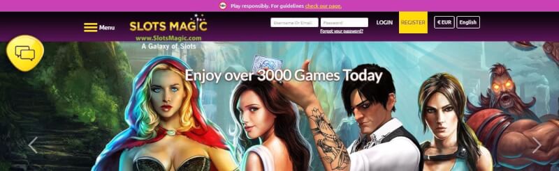 slotsmagic homepage offers gambling games, พิเศษฝากครั้งแรกและโปรโมชั่นสำหรับผู้เล่นใหม่โลโก้
