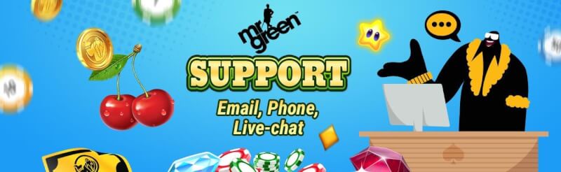 Mr Green is very happy to help. Mr Green friendly customer service team is on hand to happily reply to your concerns 24 hours a day, 1 week a week-logo