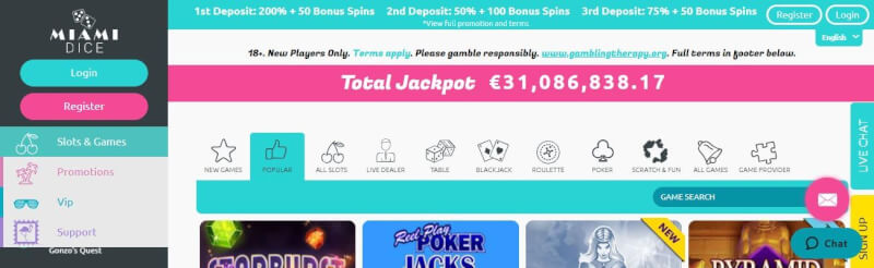 miami dice homepage provides gambling games, พิเศษฝากครั้งแรกและโปรโมชั่นสำหรับผู้เล่นใหม่โลโก้