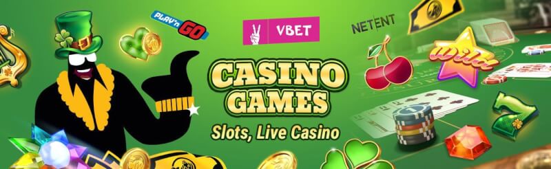 vbet casino offers various gambling games like slots, เกมการพนันสดอย่างแบล็คแจ็ค, บาคาร่าและรูเล็ต-โลโก้
