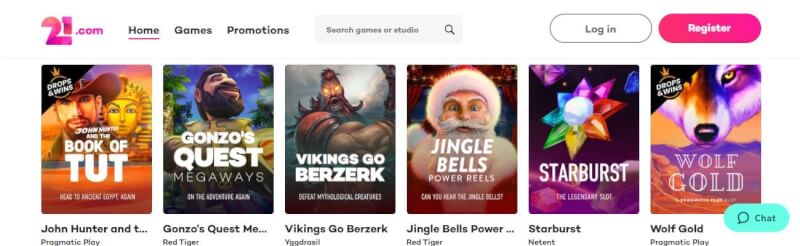 21.com homepage provides casino games and campaigns for brand new players-logo