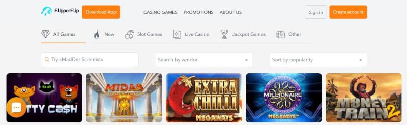 flipperflip casino homepage offers casino games, ฝากครั้งแรกพิเศษและโปรโมชั่นสำหรับผู้เล่นใหม่-โลโก้