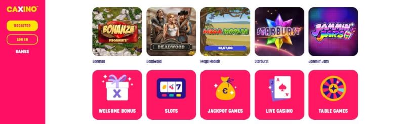 Caxino Casino Casino Lobby offer games, slots, live casino, jackpot games and bonuses-logo