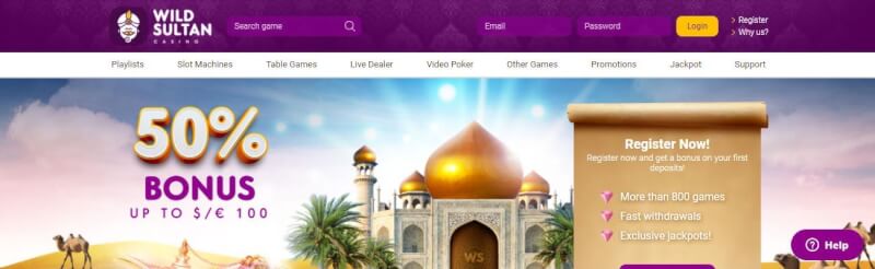 wild sultan casino website offers casino games and offers for new players-logo
