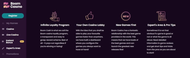 Boom Casino offers gambling games and stay casino + immediate bonus for brand new players-logo