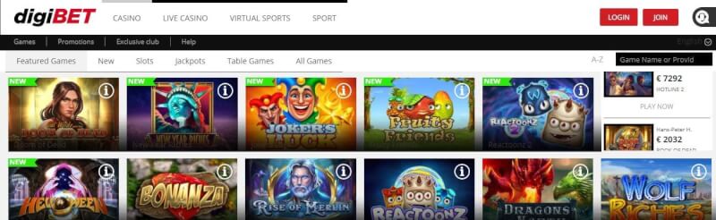 digibet casino homepage provides casino games, very first deposit bonus and offers for new players-logo