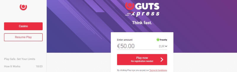 guts xpress spend n play website provides fast trustly deposits, เกมส์การพนัน, พิเศษฝากครั้งแรกและโปรโมชั่นสำหรับผู้เล่นใหม่โลโก้