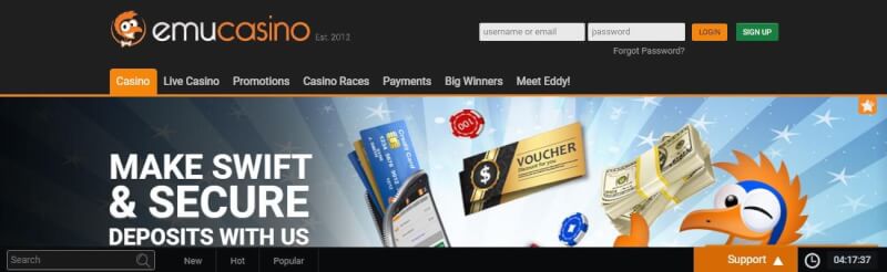 emu casino homepage provides casino games, ฝากเงินครั้งแรกพิเศษและข้อเสนอสำหรับผู้เล่นใหม่-โลโก้
