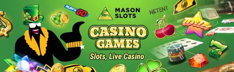 mason slot machines offers different casino games like slot machines, เกมการพนันสดอย่างแบล็คแจ็ค, บาคาร่าและรูเล็ต-โลโก้