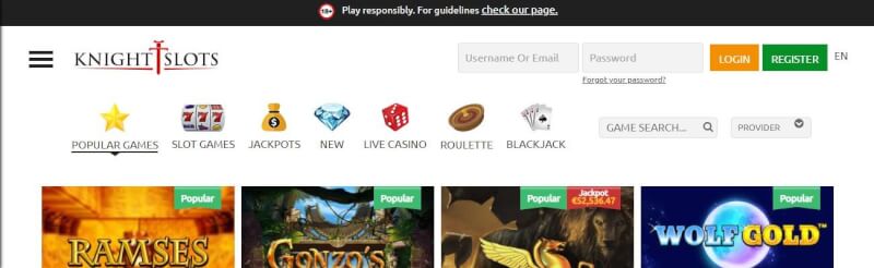 knightslots casino website provides casino games, โบนัสเงินฝากครั้งแรกและโปรโมชั่นสำหรับผู้เล่นใหม่ - โลโก้