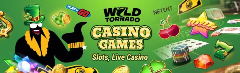 wild tornado casino offers different gambling games like slots and live casino with blackjack, บาคาร่า, dining table games and roulette-logo